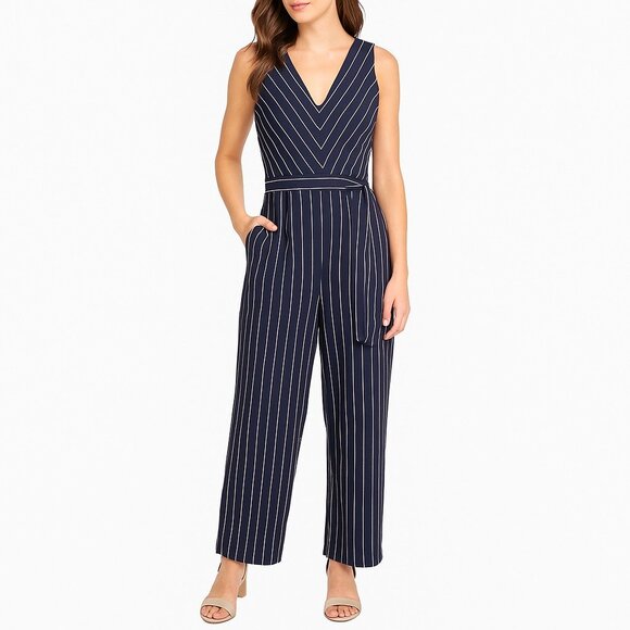 Wrapper Black Striped Sleeveless Jumpsuit Size 6 - Picture 1 of 6